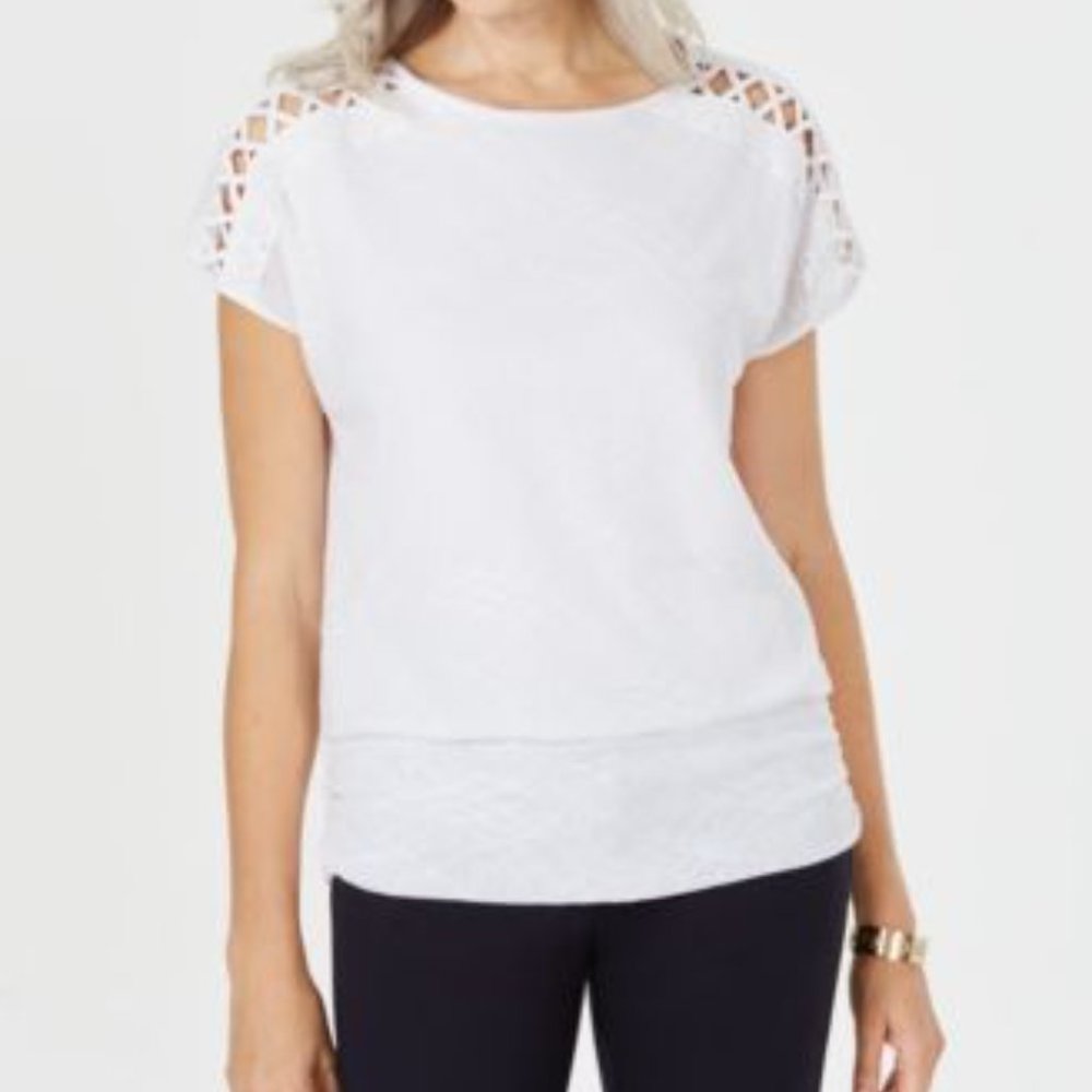 Short Sleeve Lattice Shoulder Top